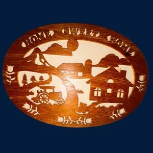 Handmade 1997 Scroll Saw “Home Sweet Home” Wood Plaque | Rustic Farmhouse Art